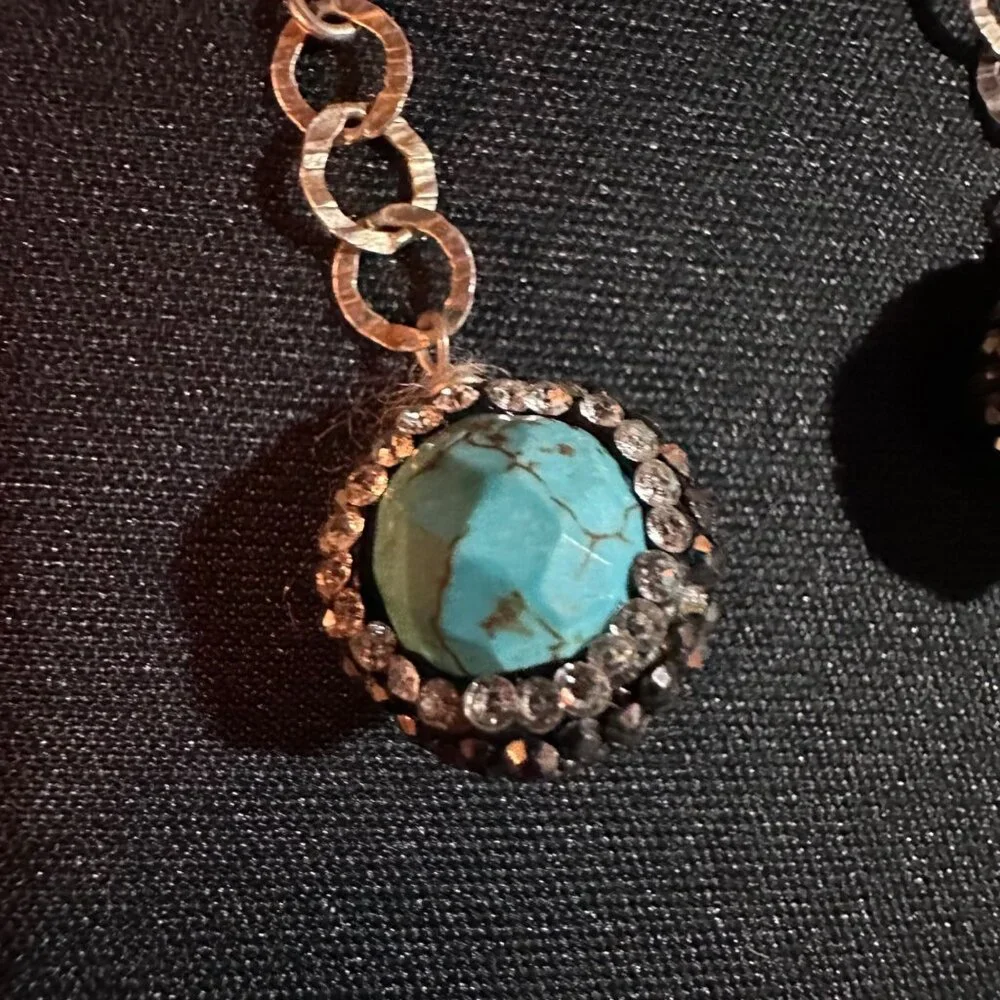 Keren Creations Turquoise Necklace & Earrings Jewelry Set With Crystal Accents - Picture 5 of 9